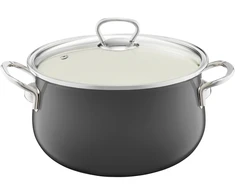 Puodas emaliowany su pokrywą Pyza 20 cm tamsiai pilka EMALIA OLKUSZ