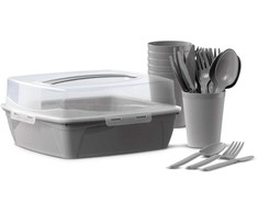 Saska Garden Rinkinys iškylai 6 asmenims (puodeliai, stalo įrankiai, lėkštės) pilka sp. 43209