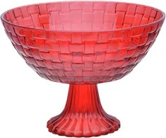 Raudona Star stiklinis salotinis dubuo ant kojos 22,5 cm