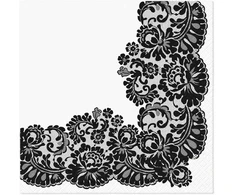 Paw Lacy Frame Juodos popierinės servetėlės 33 x 33 cm 20 vnt