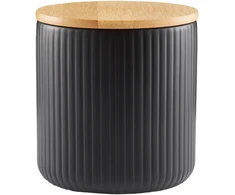 Keraminis maisto laikymo indelis AMBITION CURLY, su bambukiniu dangt., juodos sp., 0.6 L