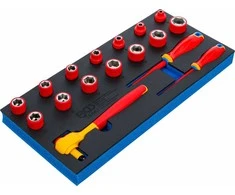 Bgs Technic Įrankių dėklas 1/3: VDE galvučių ir atsuktuvų rinkinys | 10 mm (3/8") | 17 vnt. (35867)