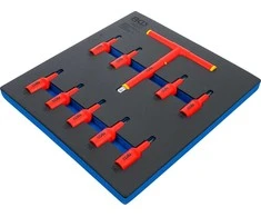 Bgs Technic Įrankių dėklas 2/3: VDE įpresuotų antgalių rinkinys | 12,5 mm (1/2") | T-Star (Torx) T20 - T55 | 10 vnt. (70217)