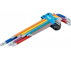 Bgs Technic L tipo raktų rinkinys | daugiaspalviai šarnyriniai labai ilgi | T-Star (Torx) T10 - T50 | 9 vnt. (74468B)