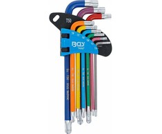 Bgs Technic L tipo raktų rinkinys | daugiaspalviai šarnyriniai ilgi | T-Star (Torx) T10 - T50 | 9 vnt. (74467)