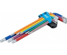 Bgs Technic L tipo raktų rinkinys | daugiaspalviai šarnyriniai su skyle labai ilgi | T-Star (Torx) T10 - T50 | 9 vnt. (74465)