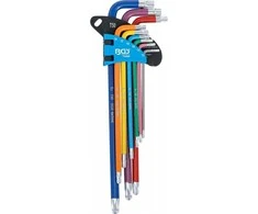 Bgs Technic L tipo raktų rinkinys | daugiaspalviai šarnyriniai labai ilgi | T-Star (Torx) T10 - T50 | 9 vnt. (74468B)