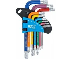 Bgs Technic L tipo raktų rinkinys | daugiaspalviai šarnyriniai su skyle | T-Star (Torx) T10 - T50 | 9 vnt. (74463B)