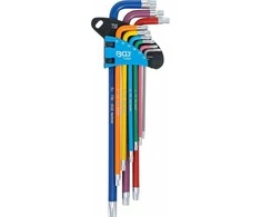 Bgs Technic L tipo raktų rinkinys | spalvoti | labai ilgi | T-Star su skylutėm (Torx) T10 - T50 | 9 vnt. (74462B)