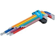 Bgs Technic L tipo veržliarakčių rinkinys | daugiaspalviai | labai ilgi | T-Star (skirtas Torx) T10 - T50 | 9 vnt. (74459B)