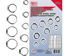 Bgs Technic Nerūdijančio plieno žarnų sąvaržų asortimentas | Ø 5.8 - 21 mm | 170 vnt. (14115)