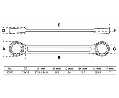 Bgs Technic Raktas dvigubas kilpinis tiesus | 25 x 28 mm (30342)