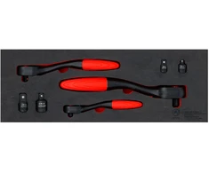 Reversinių terkšlių rinkinys su adapteriais | 6.3 mm (1/4") - 10 mm (3/8") - 12.5 mm (1/2") | 7 vnt (72122)