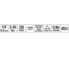 Yato Toya Sa Poland Dinamometrinis raktas | 1/4" | 2–26 Nm (YT-07690)