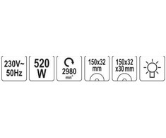 Toya Sa Poland Elektrinis galąstuvas | su lempa | varinė apvija | YATO PREMIUM | 520W (150X32 mm) (YT-822107)