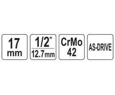 Yato Toya Sa Poland Galvutė smūginė ilga plonasienė | su plastikine apsauga | 12,7 mm (1/2") | 17 mm (YT-10583)