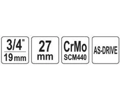 YATO ŠEŠIAKAMPIS SMŪGINIS ANTGALIS 3/4" TRUMPAS 27 mm