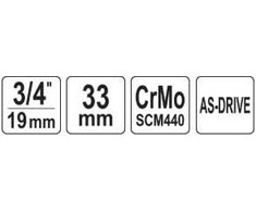 Toya Sa Poland Smūginė galvutė 3/4" trumpa | 33 mm | šešiakampė CrMo | Yato (YT-1083)