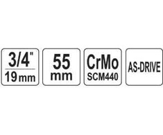 Toya Sa Poland Smūginė galvutė 3/4" trumpa | 55 mm | šešiakampė CrMo | Yato (YT-1105)