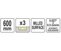 Yato Toya Sa Poland Gulsčiukas aliuminis | BOX level | 600 mm | su rankenėlėmis | 3 akutės (YT-30081)