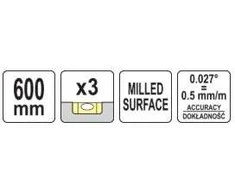 Yato Toya Sa Poland Gulsčiukas aliuminis | BOX level | 600 mm | su rankenėlėmis | 3 akutės (YT-30111)