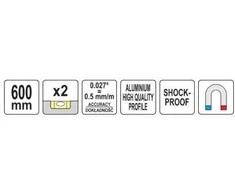 Gulsčiukas aliuminis, magnetinis, 2L, (0.5mm/m) Yato | 60cm