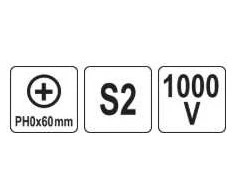 Yato Toya Sa Poland Izoliuotas atsuktuvas elektrikui | labai plonas | PH0 x 60 mm | 1000 V (YT-282650)