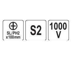 Yato Toya Sa Poland Izoliuotas atsuktuvas elektrikui | labai plonas | SL/PH2 x 100 mm | 1000 V (YT-282661)