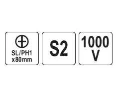 Yato Toya Sa Poland Izoliuotas atsuktuvas elektrikui | labai plonas | SL/PH1 x 80 mm | 1000 V (YT-282660)
