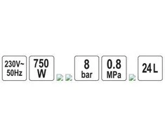 Yato Toya Sa Poland Oro kompresorius tylus | betepalinis | 24L/0.8MPA/8BAR/116PSI/ 140l/min | 750 W (YT-23342)
