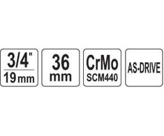 YATO ŠEŠIAKAMPIS POVEIKIO LIZDAS 3/4" ILGIO 36mm