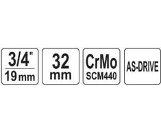 YATO ŠEIAkampis Smūgio lizdas 3/4" ILGIO 32mm