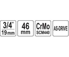 YATO ŠEŠIAKMENĖ POVEIKIO LIZDAS 3/4" ILGIO 46mm