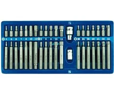 Bikuvalt VOREL HEX/TORX/SPLINE antgaliai metalinėje dėžutėje 40 vnt. 66400