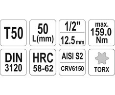 Yato Toya Sa Poland Antgalis įpresuotas į galvutę 1/2", T50 x 55 mm (YT-04316)