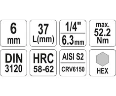 YATO KLUCZ TRZPIENIOWY IMBUSOWY/HEX 1/4" 6x37mm
