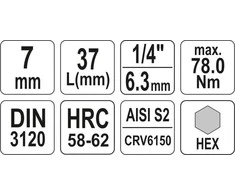 YATO KLUCZ TRZPIENIOWY IMBUSOWY/HEX 1/4" 7x37mm