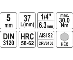 Yato Toya Sa Poland Antgalis įpresuotas į galvutę | 6,3 mm (1/4") | hex šešiakampis 5 mm (YT-04372)