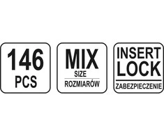 YATO RIŠŠTUČIŲ RINKINYS SU APSAUGA / SAVAITINIS LAIKODALIS 146 vnt. M4, M5, M6, M8, M10, M12
