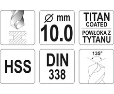 Toya Sa Poland Grąžtas metalui HSS-TIN 10.0 mm (YT-44662)