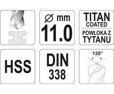 Toya Sa Poland Grąžtas metalui HSS-TIN 11.0 mm (YT-44664)