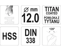 Toya Sa Poland Grąžtas metalui HSS-TIN 12.0 mm (YT-44666)