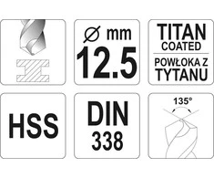 Toya Sa Poland Grąžtas metalui HSS-TIN 12.5 mm (YT-44667)