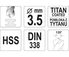 Toya Sa Poland Grąžtas metalui HSS-TIN 3.5 mm (YT-44639)