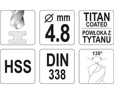Toya Sa Poland Grąžtas metalui HSS-TIN 5.2 mm (YT-44652)