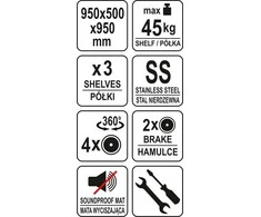 Toya Sa Poland Nerūdijančio plieno serviravimo vežimėlis su 3 lentynom 950x500x950 (YG-09096)