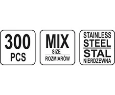 YATO Rinkinys METRICINIAI NERŪDIJANTI RIEŠUTAI 300 vnt. MIX M3, M4, M5, M6, M8, M10