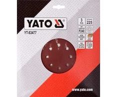 Toya Sa Poland Šlifavimo popierius {velcro) apvalus | su skylėm | 225 mm / P240 | 3 vnt. (YT-83477)