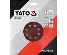 Yato Toya Sa Poland Šlifavimo popierius (velcro) apvalus | su skylėm | 225 mm / P150 | 3 vnt. (YT-83475)