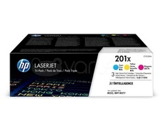 „Hewlett Packard“ (HP) HP 201X originalios „LaserJet“ dažų kasetės, žydros / rausvai raudonos / „Geltona High Yield“ (3 pakuotės)
